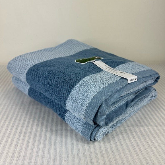 Lacoste Bath Towels Blue Big Crocodile Logo 30" x 52" 100% Cotton Set of 2 NEW - Picture 7 of 8